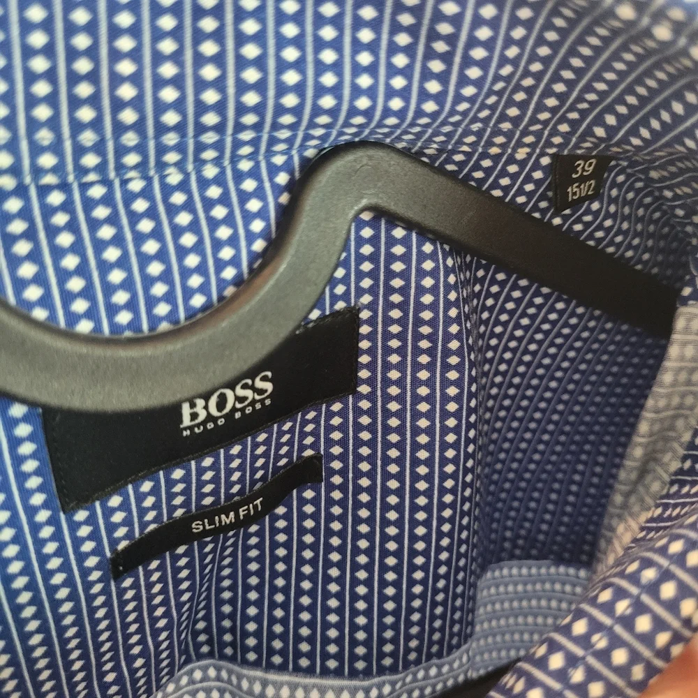 Boss Men's Navy and White Striped Dress Shirt 39 Slimfit - Picture 5 of 7